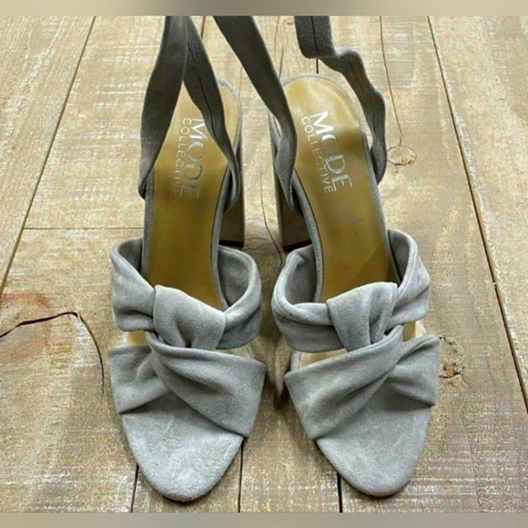 Lace Up Gladiator Block Heels Boho Bougie Suede Oyster Grey Designer 9.5 NIB - Picture 8 of 12